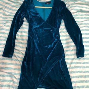 Lulus Blue Velvet Wrap Dress